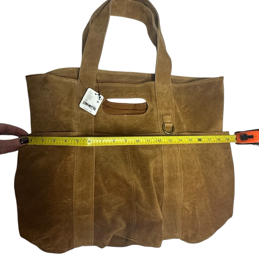 NWT FREE PEOPLE Suede Caravan Tote Bag - Saddle - Picture 11 of 13